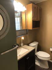 Bathroom with vanity and wood finished floors