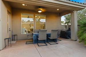 View of patio / terrace with area for grilling and outdoor dining area