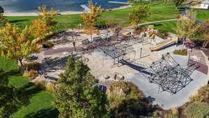 Bird's eye view of a nearby body of water