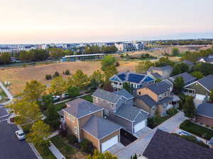 Aerial view at dusk of a residential view