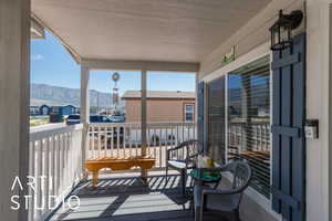 Balcony with a mountain view