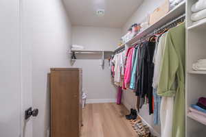 Spacious closet with light wood-style flooring