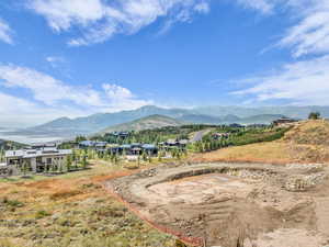 View of mountain backdrop with a nearby body of water