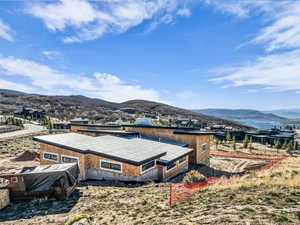 Aerial view of a mountain backdrop
