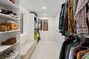 Spacious closet featuring light carpet