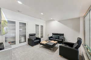 Family room area with custom water feature wall!