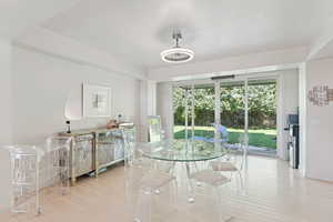 Dining space featuring Bamboo floors