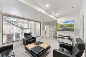 Family room area with custom water feature wall!