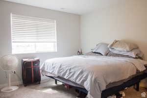 Bedroom with carpet flooring and baseboards