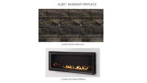 Detailed view of a lit fireplace