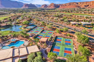 Aerial view of residential area featuring a water and mountain view