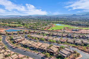 Aerial view of a water and mountain view and a local golf course