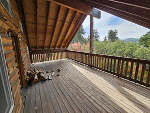 Wooden deck with a mountain view