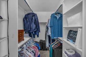 Spacious closet featuring carpet flooring