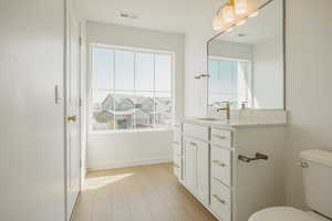 Bathroom with vanity and light wood-type flooring