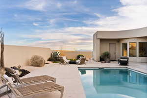 Outdoor pool with a patio and a fenced backyard