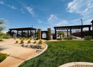 View of yard featuring a pergola and a patio area
