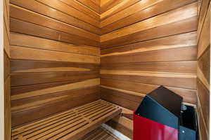 Relaxing sauna with wood walls