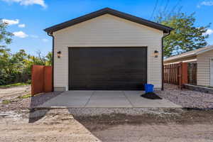 View of detached garage