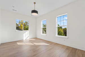 Unfurnished room featuring healthy amount of natural light and light wood-style flooring