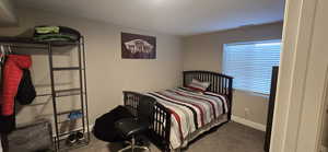 Bedroom featuring baseboards and carpet floors