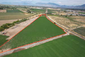 Aerial view of sparsely populated area with mountains and property boundaries highlighted