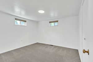 Basement with carpet and baseboards