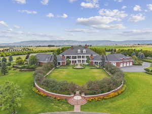 Bird's eye view of a mountainous background