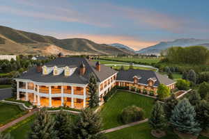 Aerial view at dusk of a mountain view