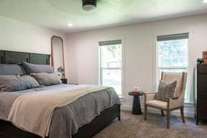 Bedroom with carpet and recessed lighting