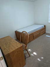Bedroom with carpet floors and baseboards