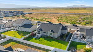 Aerial perspective of suburban area featuring mountains