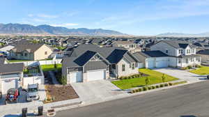Aerial view of residential area with mountains