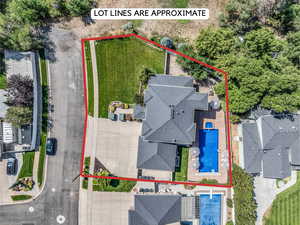 Aerial overview of property's location with property parcel outlined