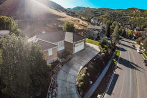 Bird's eye view of a mountain backdrop