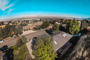 Aerial perspective of suburban area featuring mountains