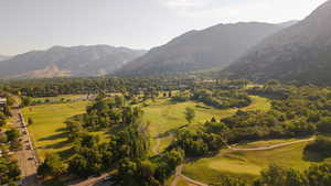 View of mountain background with a golf course