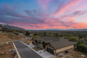 Aerial view at dusk of a mountain view