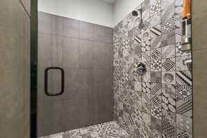 Full bathroom with a shower stall