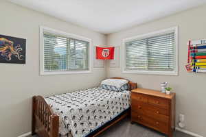 Bedroom with New carpet and baseboards