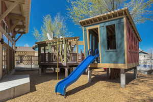 Community play area with a deck