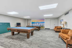 Playroom featuring billiards and carpet floors