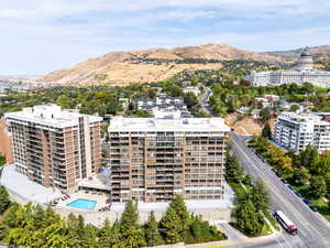 Drone / aerial view of a mountain backdrop