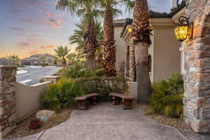 View of patio terrace at dusk