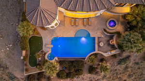 Drone / aerial view of a pool