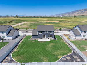 Overview of rural landscape with mountains