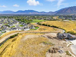Aerial perspective of suburban area with mountains