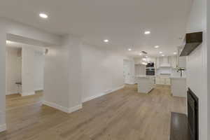View of kitchen from fireplace