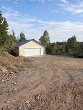 View of detached garage