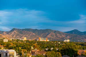 Mountain view featuring a tree filled landscape